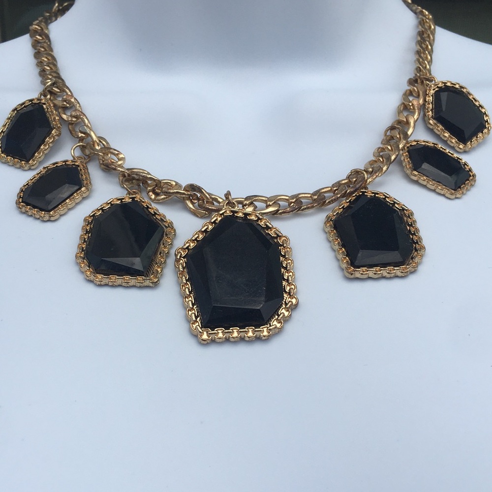 Geometric Gold/Onyx Statement Necklace